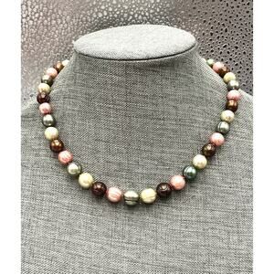 Estate Honora Sterling Silver Multi Color Graduated Pearl Necklace 17.5” 925
